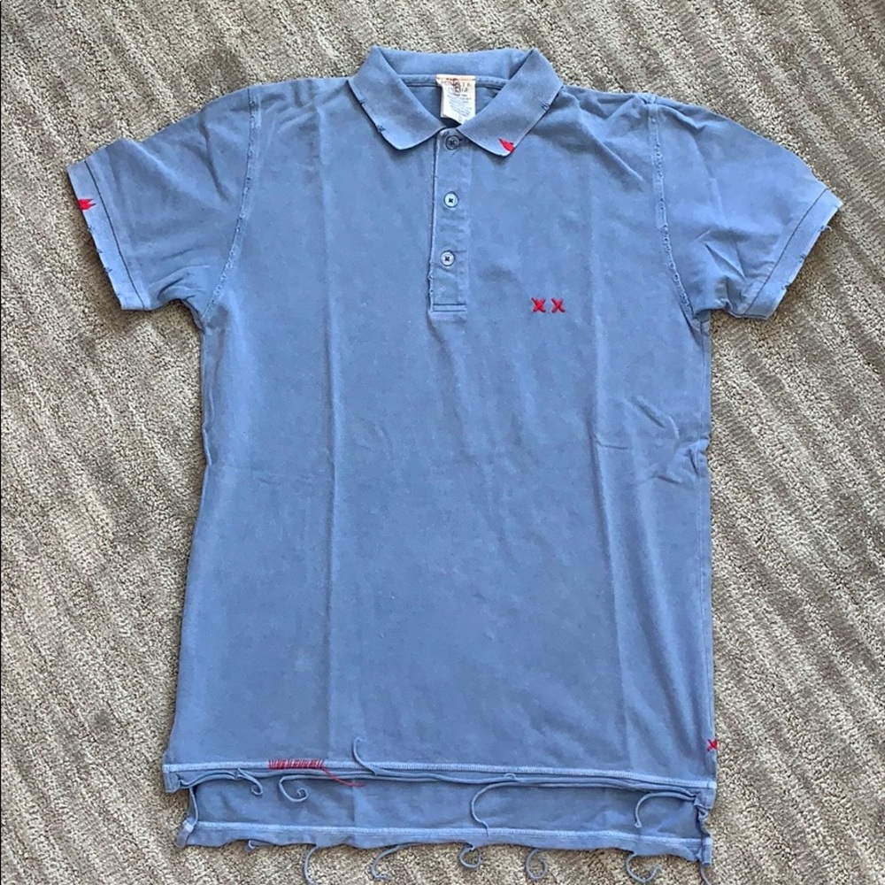 Men’s Project E Vintage Distressed Blue Polo Shirt